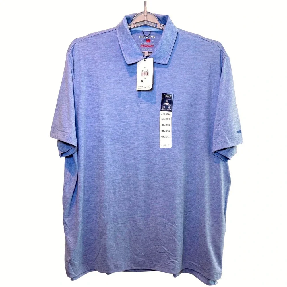 Chaps Mens Performance Polo Shirt 2XL Azure Blue‎ Heathered CM15PL130W New